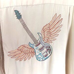 Vtg Tori Richard Shirt Mens 2XL Silk Embroidered Winged Guitar Rock Music Camp